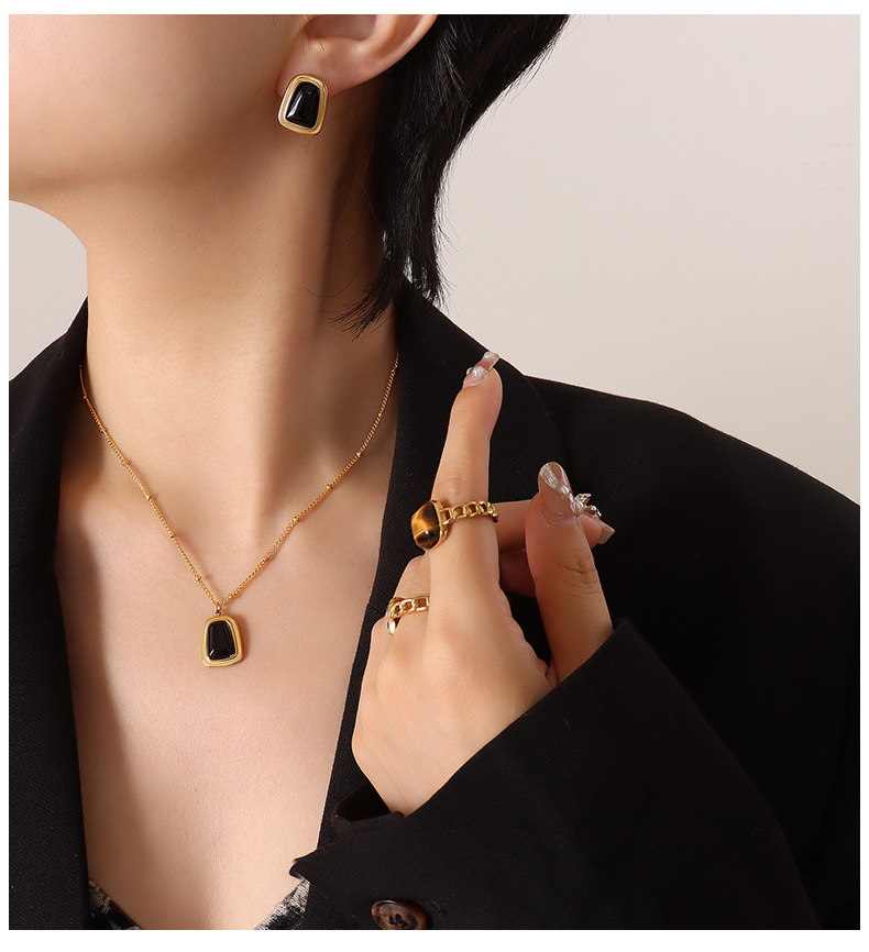 Womenu0027S Fashion Geometric Titanium Steel Earrings Necklace Inlay Opal Jewelry Sets