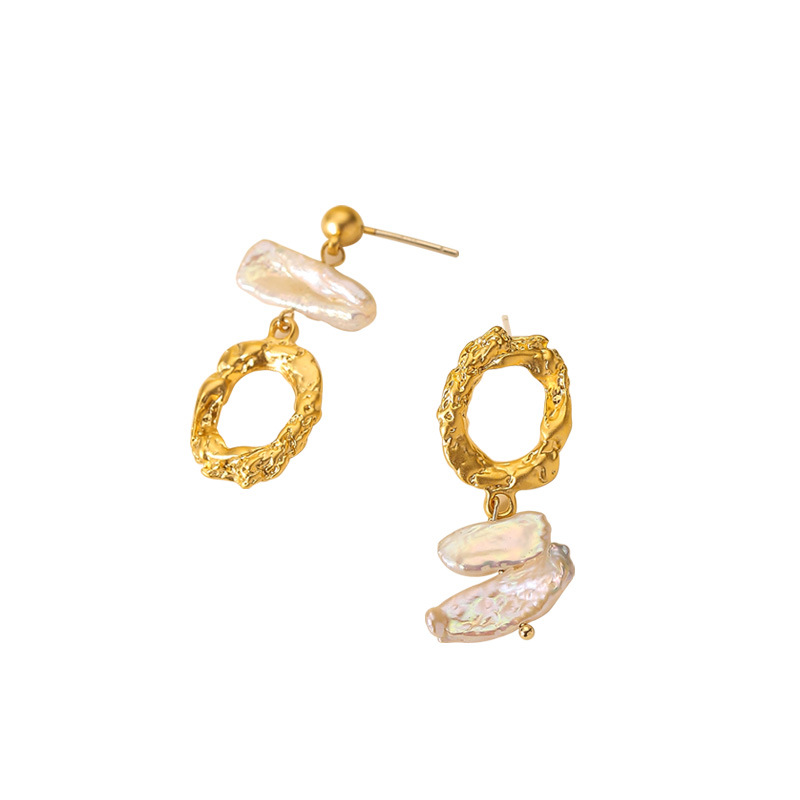 Pendientes de perlas de agua dulce asimétricos retro francés de alta calidad textura de lava 925 pendientes de aguja de plata