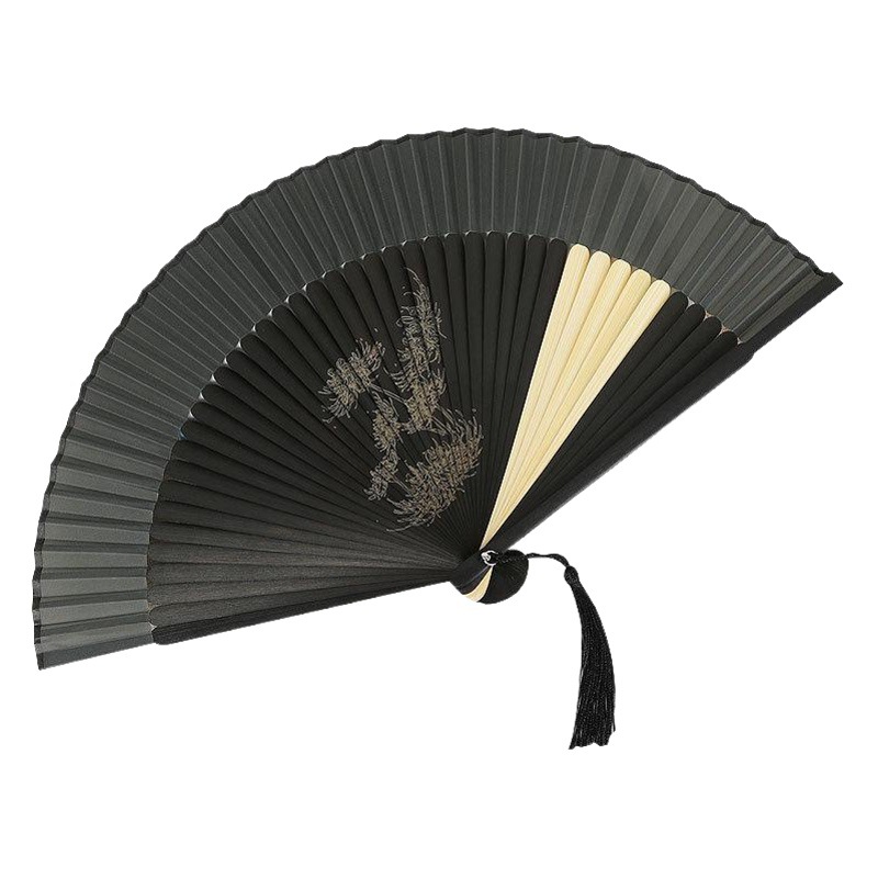 Ventilador publicitario personalizado transfronterizo bambú punta corta Borde de pintura superficie de seda ventilador plegable hueso tallado grabado procesamiento al por mayor ventilador antiguo