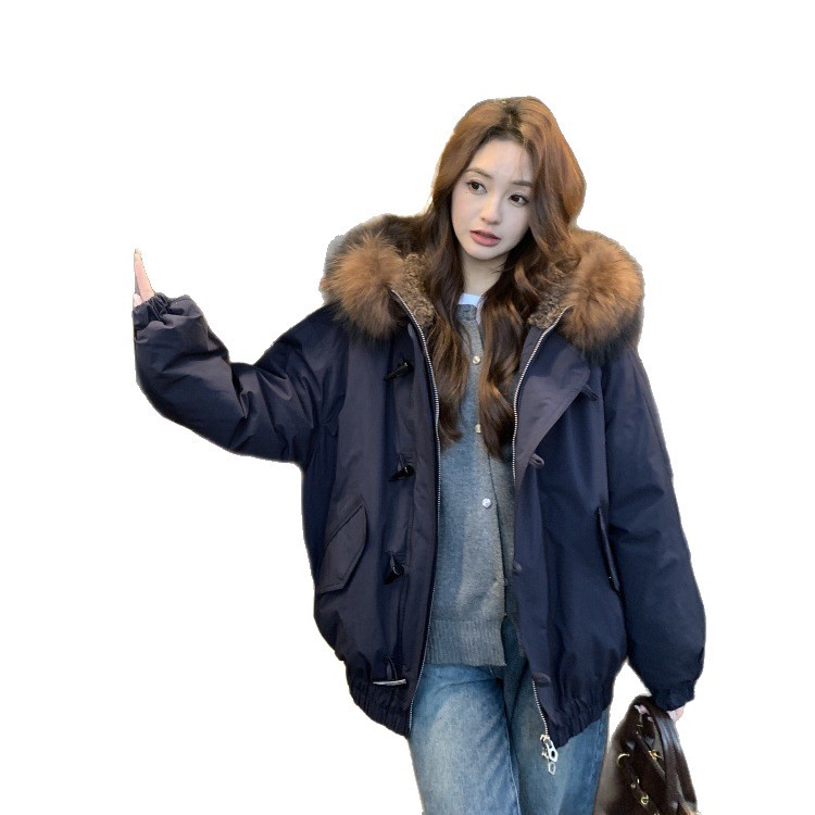 2025 nuevo abrigo de algodón transfronterizo de cuello de cabello de invierno para mujeres superando la tendencia de abrigo a prueba de frío de invierno