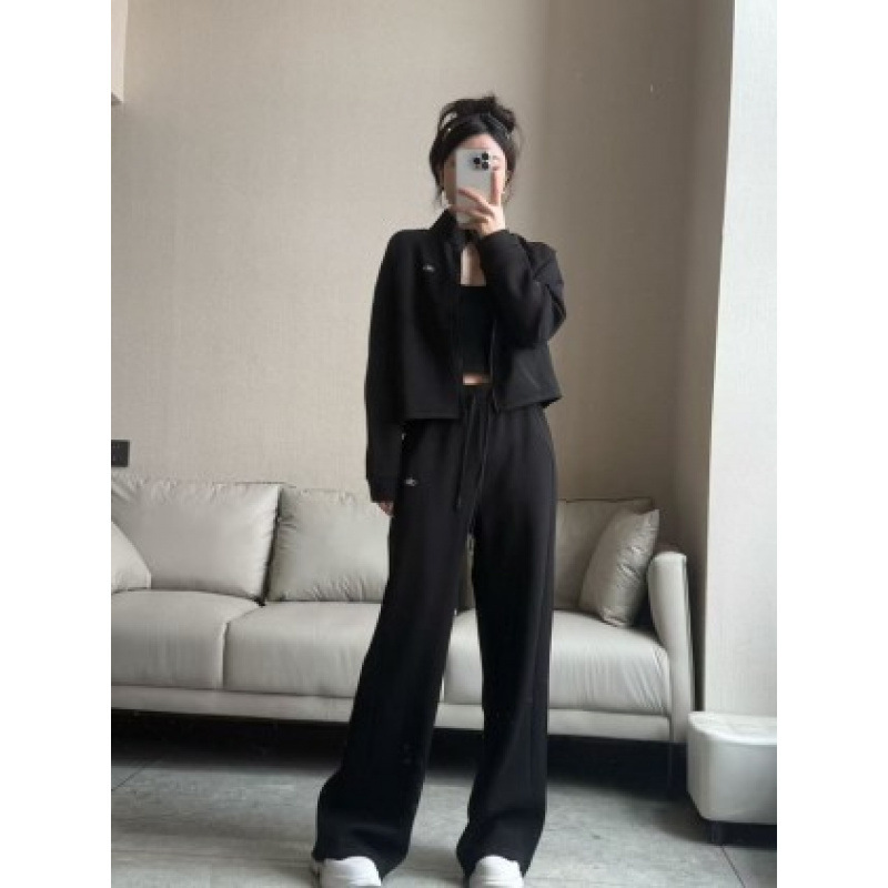 alo スポーツコート女性の春と秋のルーズカーディガンジッパートレーナーランニングフィットネスヨガ服トップパンツスーツ|undefined