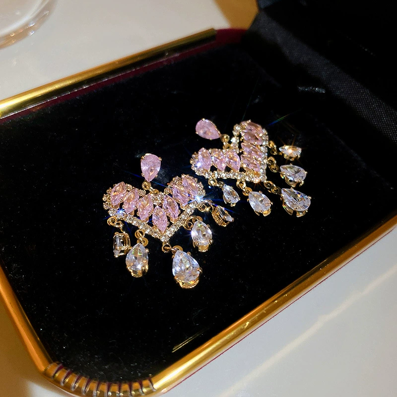 Серебряная игла, циркон, серьги, европейский стиль, легкая роскошь