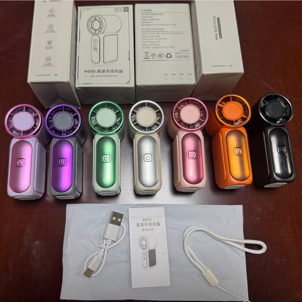 东南亚爆款X688迷你手持风扇带LED显示屏涡轮强劲风力USB口袋风扇