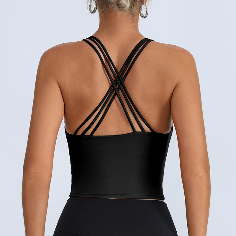 2026 nuevo producto de verano europeo y americano chaleco de yoga de mujer diseño cruzado de deporte cabina de secado rápido ropa de fitness transpirable
