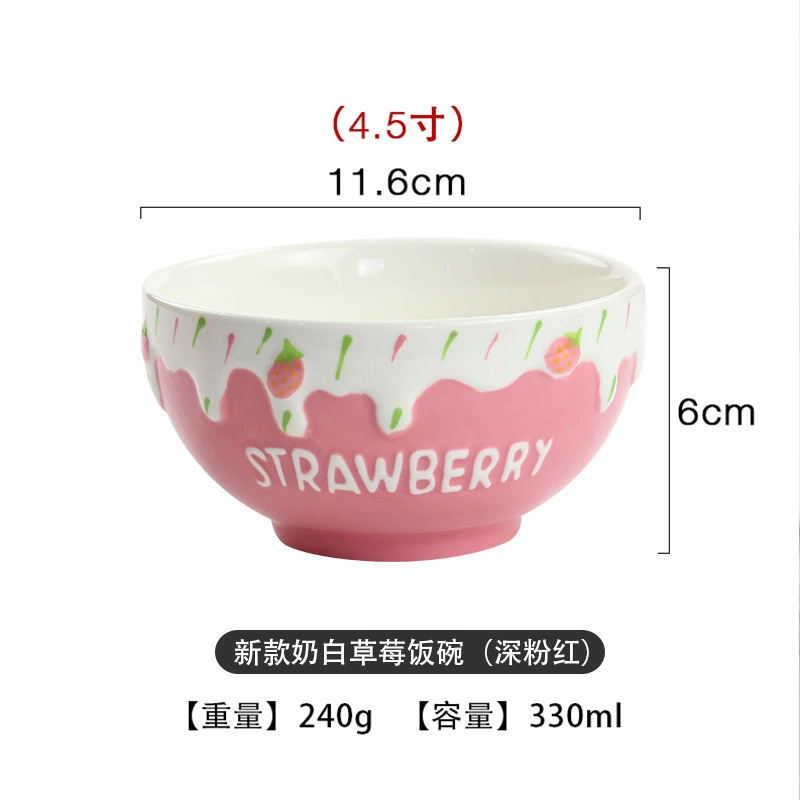 Ceramic tableware set, handmade strawberry design, 3-piece home dining kit