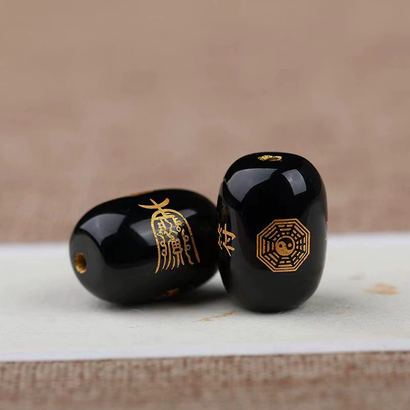 Защитные амулетные бусины, агат и оникс, круглые резные подвески-bracelet, диаметры 8–14 мм