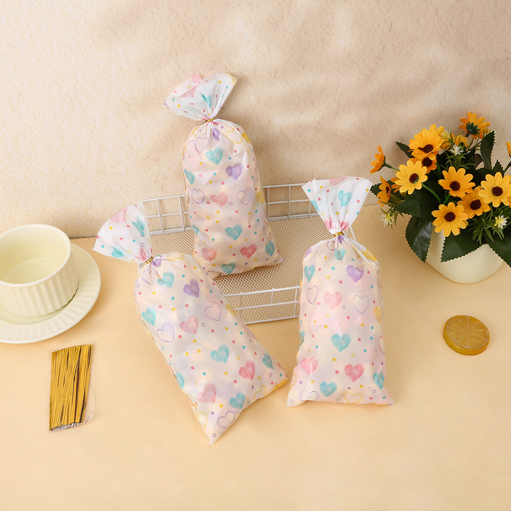 Bolsa de embalaje de dulces OPP serie de bolsillo plano de San Valentín amor impresión en color chica bolsa de corazón bolsa de embalaje de algodón de azúcar