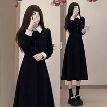 赫本黑色连衣裙子春秋季2024新款女深冬装搭配一整套内搭长裙套装
