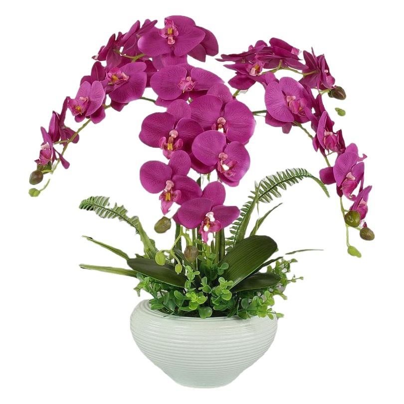 Orquídea artificial Phalaenopsis en maceta de cerámica grande, decoración de interior, flores de seda realistas