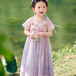 Hanfu Girl Summer Dress Baby 2025 New Chinese Style Purple Fairy-Like Ruqun Girl Ancient Costume Dress Tang Suit