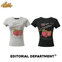 草莓印花辣妹T恤设计感数码直喷修身小众千禧甜辣少女风圆领上衣