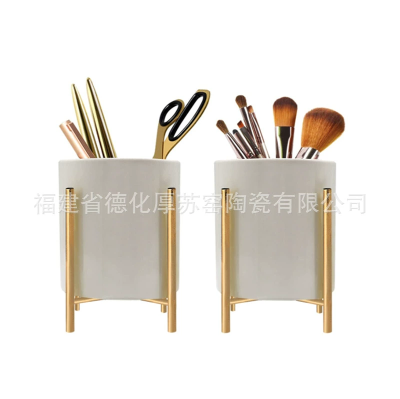 Metal ceramic pens holder, tripod, brush, storage system
