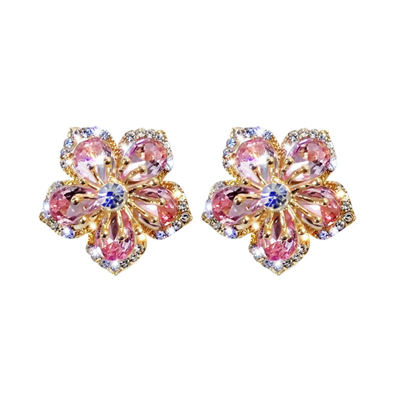 Серебряная игла, фуксия цирконий, серьги, пробы серебро 925, французский стиль, стиль высокого качества, интернет-звезда, цветочные, оптом
