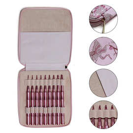 跨境编织针铝氧化粉色竹节形一体钩针 手工打磨竹节柄一体钩针9支