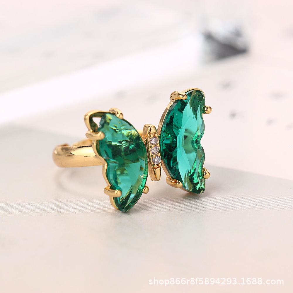 Venta caliente transfronteriza 18K oro real electrochapado circón mariposa anillo ajustable abierto personalidad femenina INS Mori pulsera