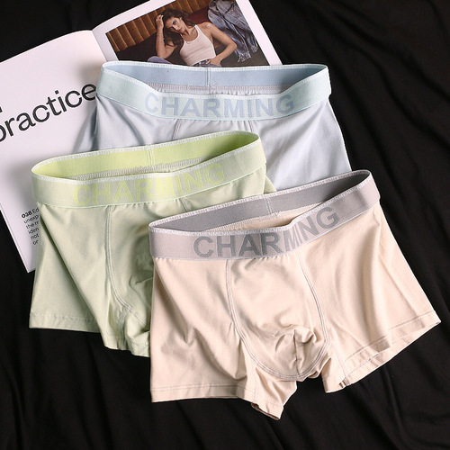 Summer Comfortable Breathable Modal Cotton Men's Short Shorts Straight Leg Pants Letter Belt Trendy Men's Underwear