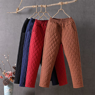 Down Cotton Women's High Waist Mother Pants Slimming Thickened Windproof Loose plus size Loose Loose Waist Warm Women's Cotton Pants for Outer Wearing