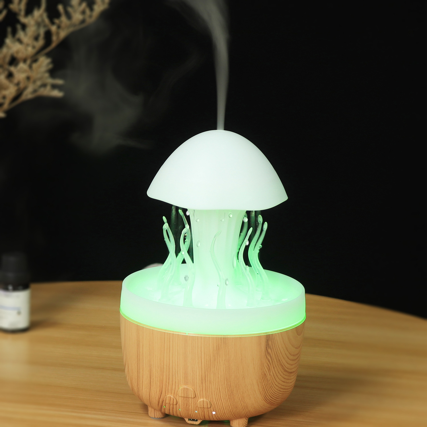 Nuevo control remoto medusa lluvia humidificador giratorio luces de colores atomización ultrasónica gotas de lluvia humidificación nube lluvia fragancia de hongos