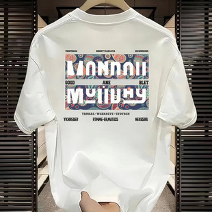 Heavyweight Short-Sleeve T-Shirt for Men, New Summer Style, Round Neck, Printed Trendy Brand, Pure Cotton Casual Versatile Tee Shirt Top