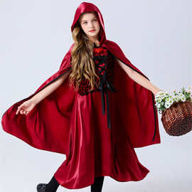 万圣节儿童服装复古中世纪宫廷风长裙cos小红帽女巫舞台剧表演服