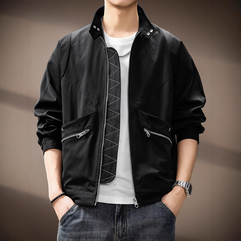 High-End Cyberpunk Trend Brand Motorcycle Stand Collar Jacket Men's Autum New Metal Contrasting Color Loose American Jacket