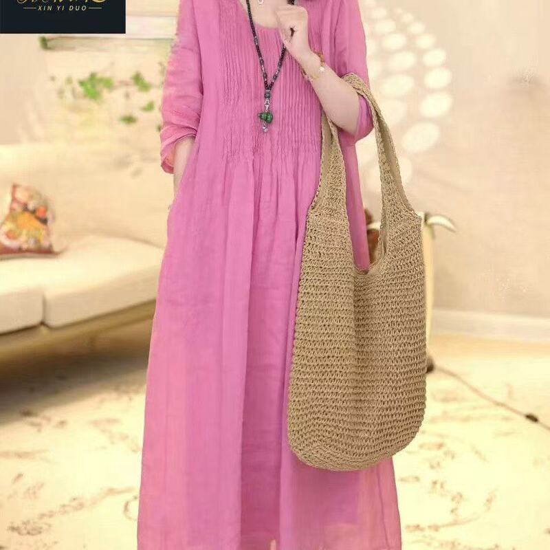 2025 Summer New Ramie Hanfu Dress with Skin-Friendly Design, Light Luxury, Loose Fit, and Elegant Cotton-Linen Dress