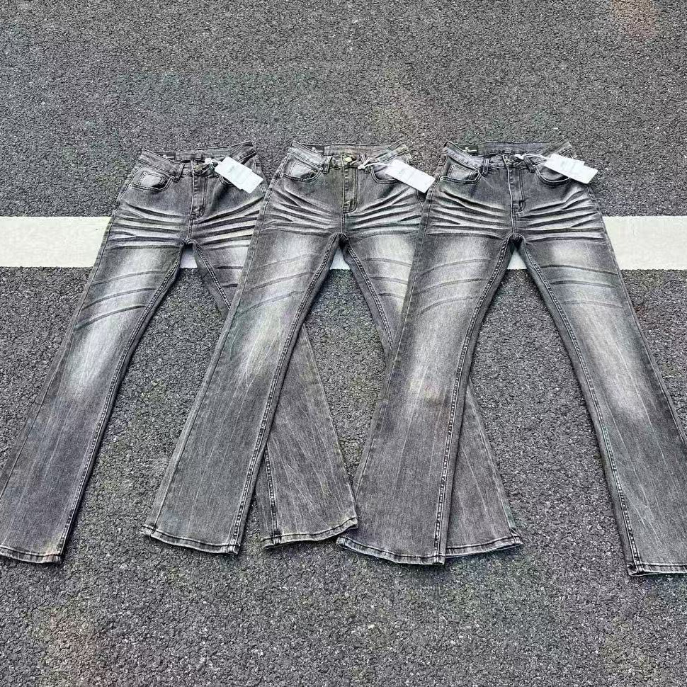 Men's Clothing Cleanfit Style 3D Whiskered Washed Curved Flare Jeans DC Black Denim 3.0 Version Stretch Slim Fit Men's Clothing_mkmklike.com