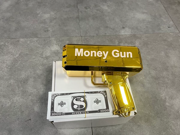 White box big power gold spray money gun with Money Gun+100 cardes of banknotes volume 0.5kg