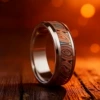 Silver edge wood blue eye bottom ring (stainless steel)