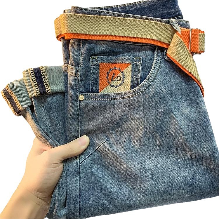 Printemps et automne nouveaux jeans haut de gamme pour hommes marque élastique brodé minceur petite jambe édition coréenne tendance Ins neuf_voghion.com