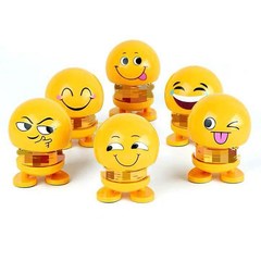 Cute Emoji Car Cartoon Spring Doll Waving Figurine Ornament Car Bouncing Toy Decor