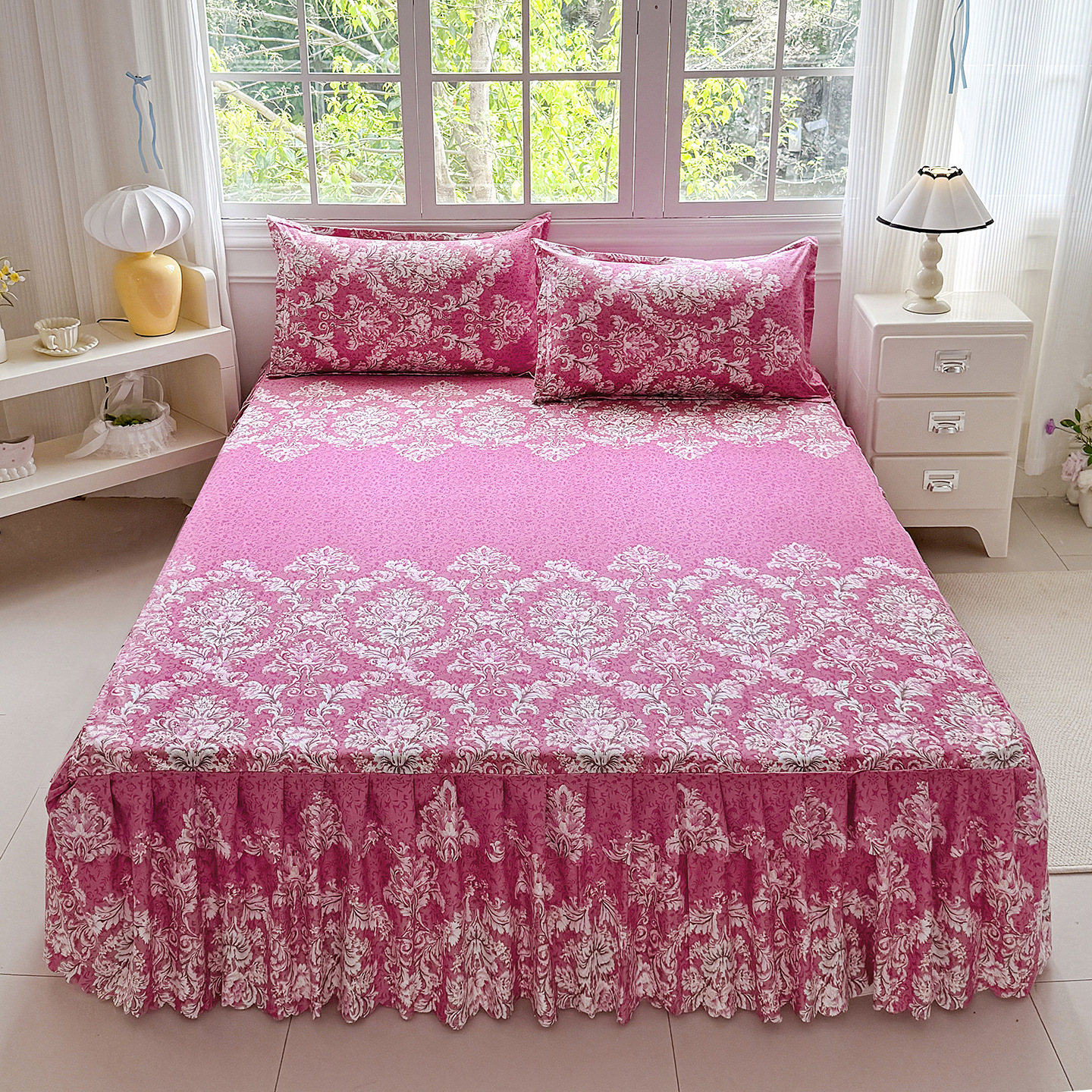2026 princesa coreana vestido de cama antideslizante doble cubierta lateral cama de encaje cama de cama de gazebo vestido de cama de tres piezas image 7
