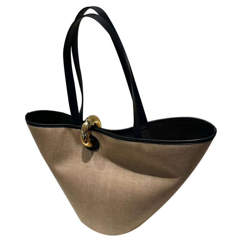 2024 vår/sommer ny uformell allsidig spenne stor kapasitet tote veske i gressvevd dameveske feriestil_voghion.com