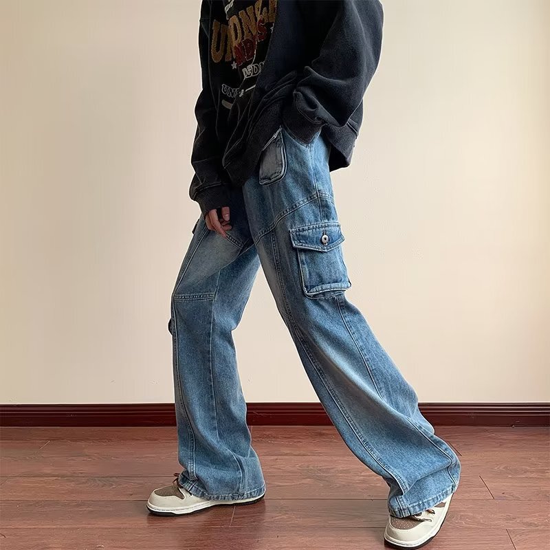 Street trend casual loose large pocket low waist jeans 2022 new American Joker retro cool style