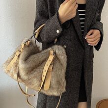 2025铆钉丝绒女秋冬季新款毛毛包韩版潮百搭仿兔毛时尚单肩斜挎包