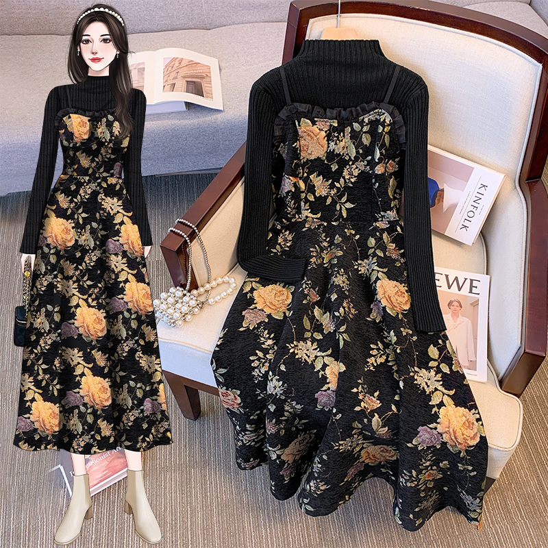  春  M-4XL 大きいサイズ セーター ワンピース 2点セット