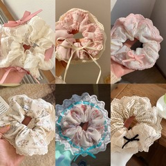 夏季蕾絲花邊大腸發圈女韓系碎花蝴蝶結布藝頭繩發圈高級感髮飾潮