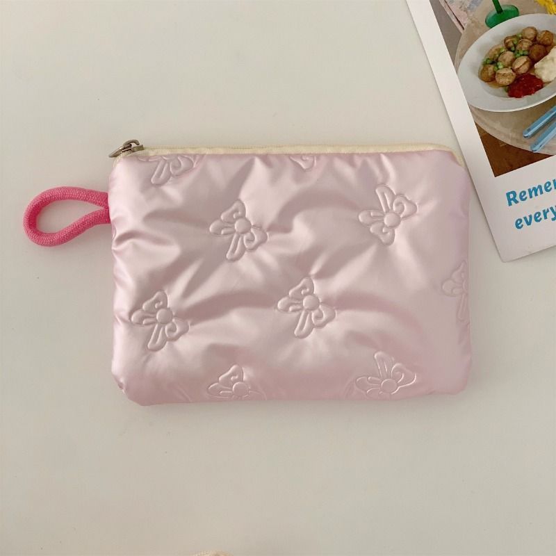 インスタイルリボンシルバーかわいいクラッチバッグ化粧コインバッグコインバッグジッパーポータブル銀行カードバッグ|undefined