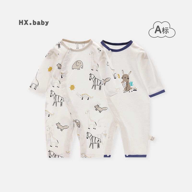 Baby Jumpsuit Summer Thin Long-sleeved Harper Climbing Clothes Pajamas Air-conditioning Clothes Outgoing Clothes Baby Clothes Summer Clothes