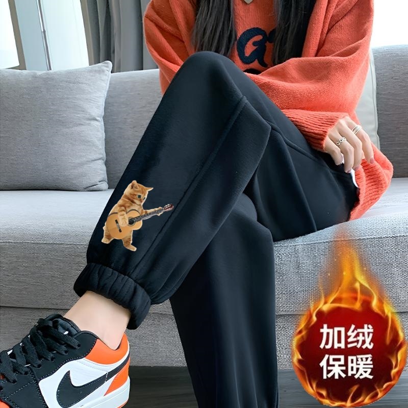 기타 고양이 레깅스 블랙 팬츠 플러스 벨벳