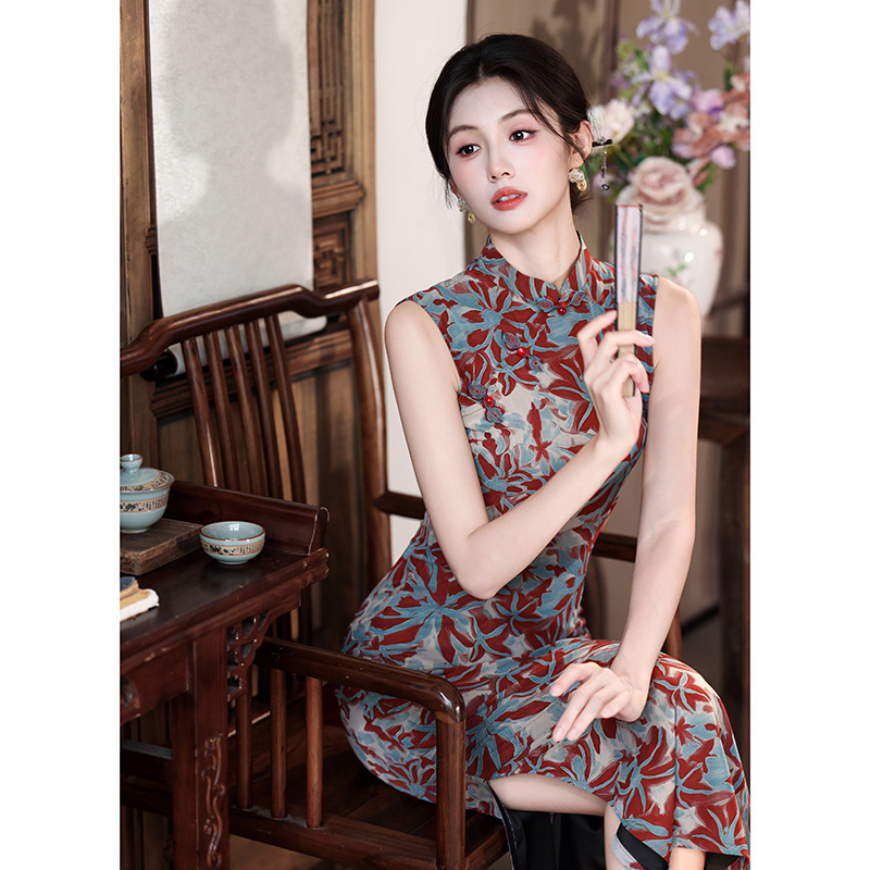 Sleeveless Retro-Style Improved Cheongsam Dress with a Republic of China Vibe, Slim Fit, Long Style, Suitable for Everyday Wear, New Summer Dress Sleeveless Retro-Style Improved Cheongsam Dress with a Republic of China Vibe, Slim Fit, Long Style, Suitable for Everyday Wear, New Summer Dress
