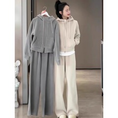 网红时尚运动服套装女秋冬加绒加厚连帽卫衣阔腿裤休闲两件套跑步