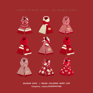 One Pan Children's Scarf Winter Cute All-match Bear New Year Red Knitted Wool Christmas Baby Scarf