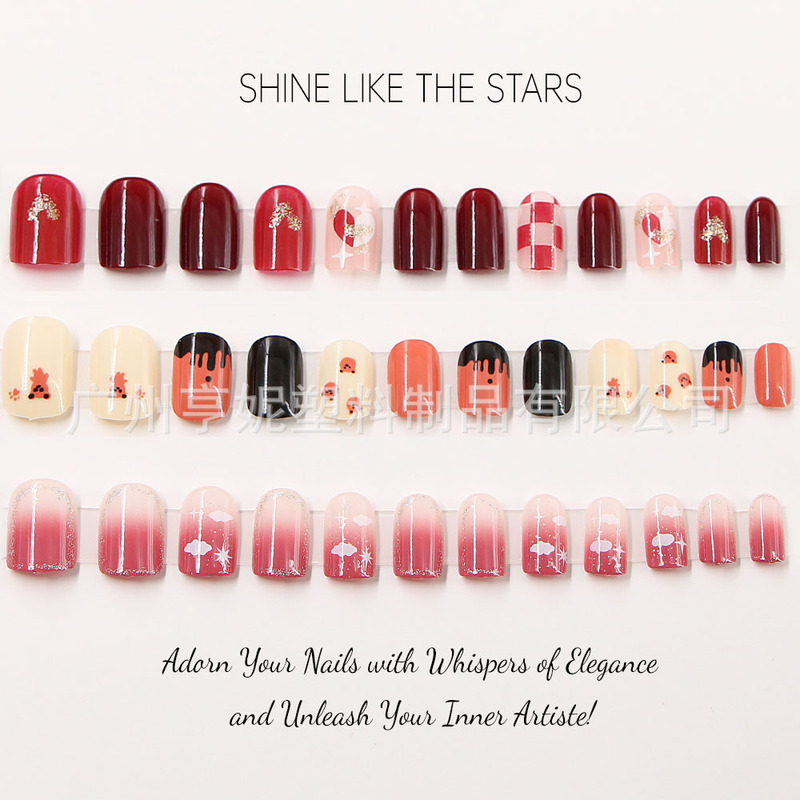 Wearing a red and white contrast nail art patch wine red check love red spider nail art piece wearing a wholesale