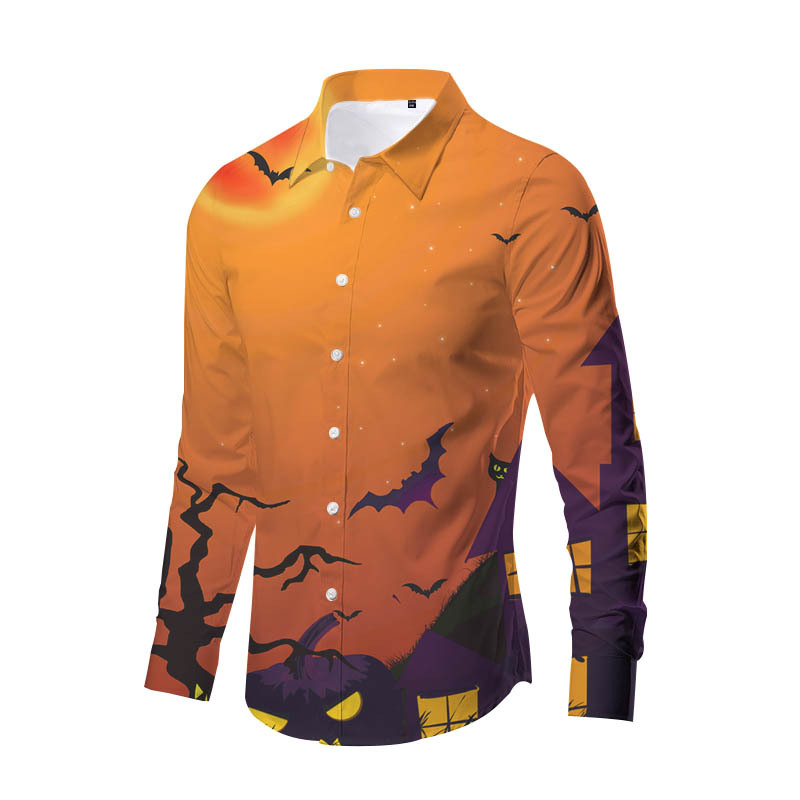 Europa y América nueva transfronteriza más TAMAÑO DE Halloween impreso de horror de los hombres delgados de moda impreso camisa de manga larga top