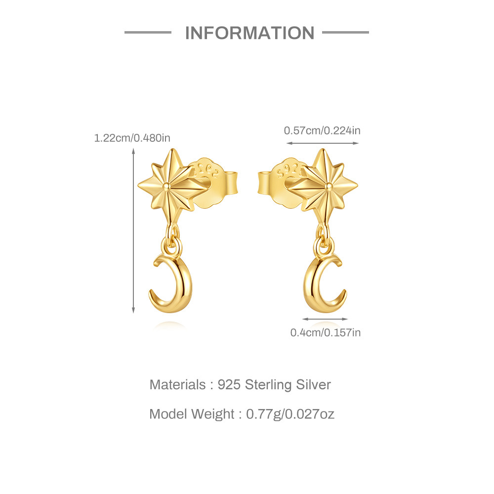 Zircon Inlay Material 1 Pair 925 Sterling Silver Zircon 925 Sterling Silver Earrings Four Leaf Clover Moon Rhombus Drop Earrings Ear Studs