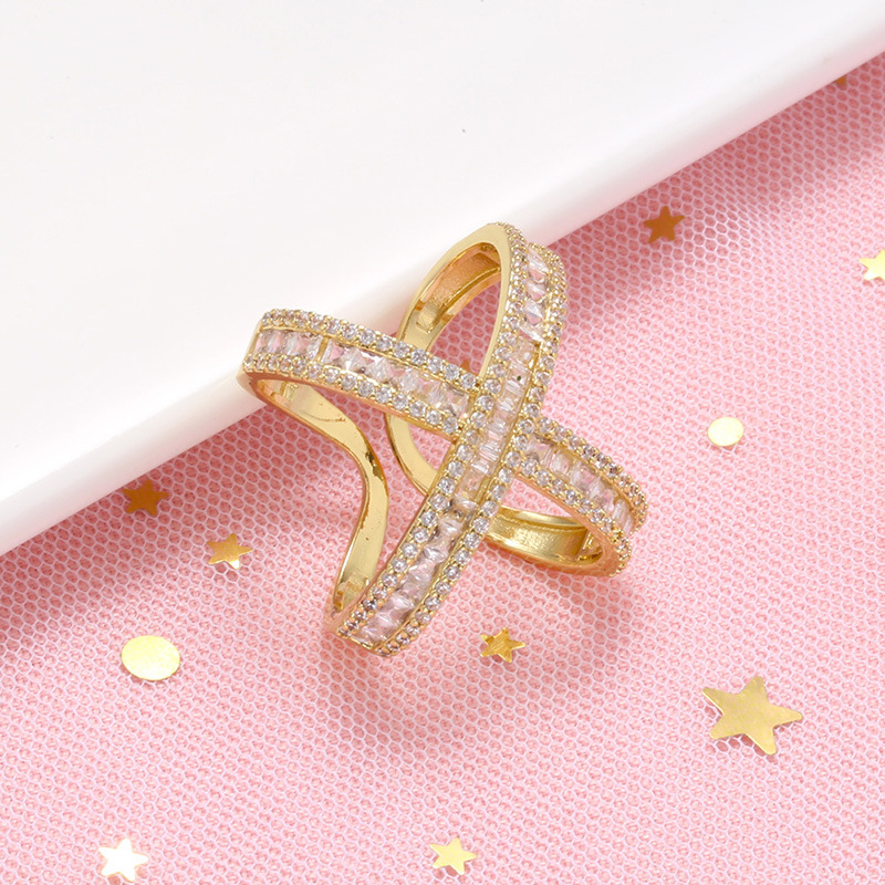 7g Weight Zircon Inlay Material Fashion Solid Color Copper Open Ring Plating Inlay Zircon Copper Rings
