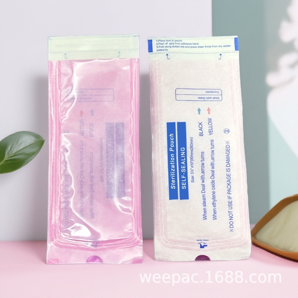 Bolsa de esterilización autoperrada de manicura de película rosa consumibles dentales bolsa de desinfección de esterilización a alta temperatura bolsa de papel y plástico bolsa de esterilización a alta temperatura