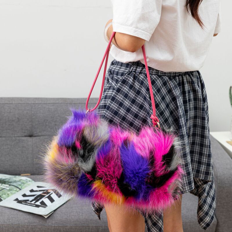 Autumn and Winter Faux Fur Plush Bag, Fashionable and Versatile Underarm Bag, Faux Fox Fur Handbag, Single Shoulder Plush Bag