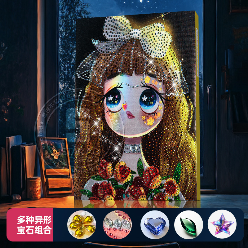 Diseño original transfronterizo nueva luz y sombra princesa de cuento de hadas pegatinas de diamante 5D DIY con marcos de tamaño brillante pintura de diamante